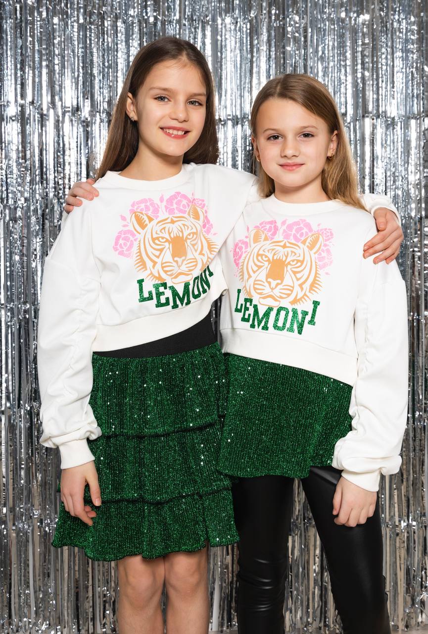Sparkling layered ruffle skirt for girls - green - Lemoni Boutique