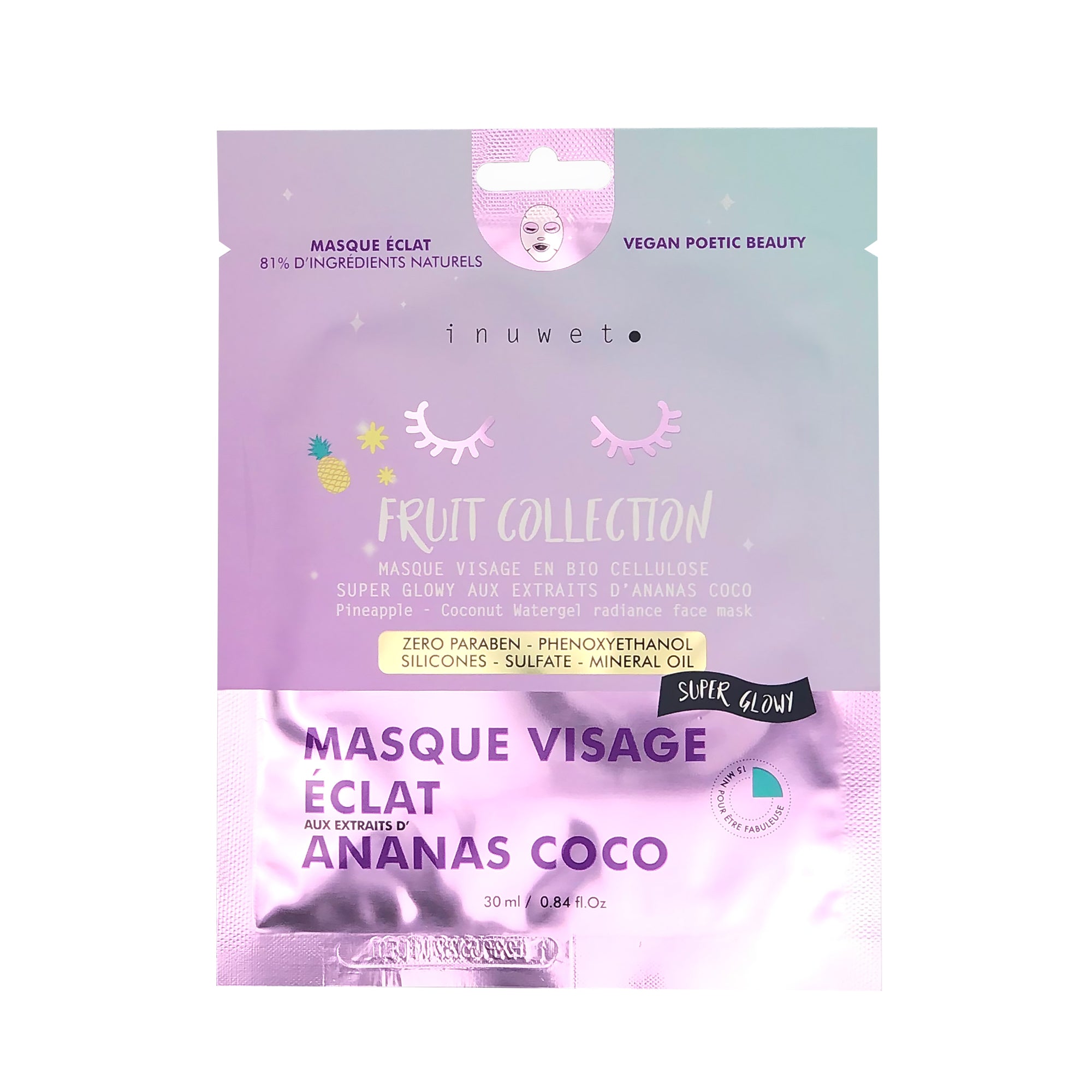 Bio cellulose face mask - FRUIT COLLECTION Ananans coco - Lemoni Boutique