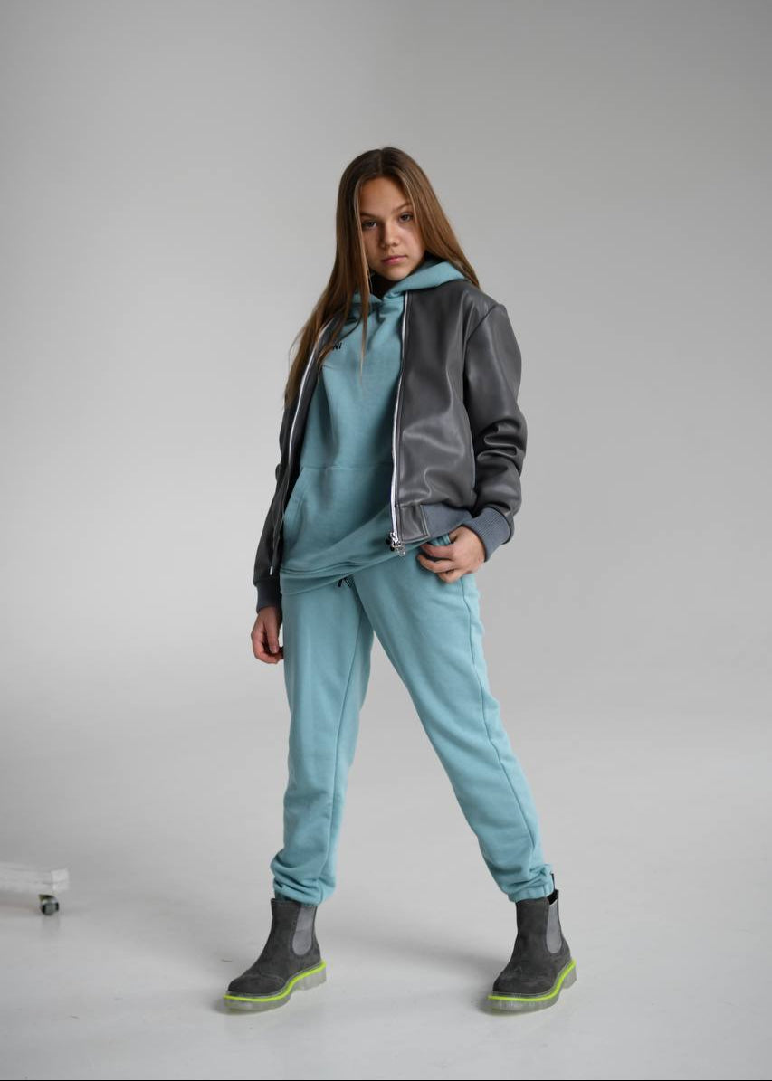Faux-Leather Jacket with Lemoni Embroidery for girls - Lemoni Boutique