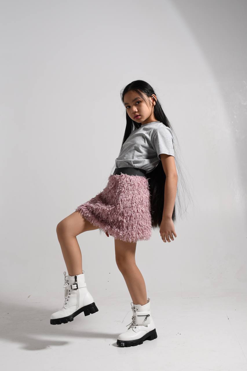 Faux Feather Skirt for girls - white and rosé - Lemoni Boutique
