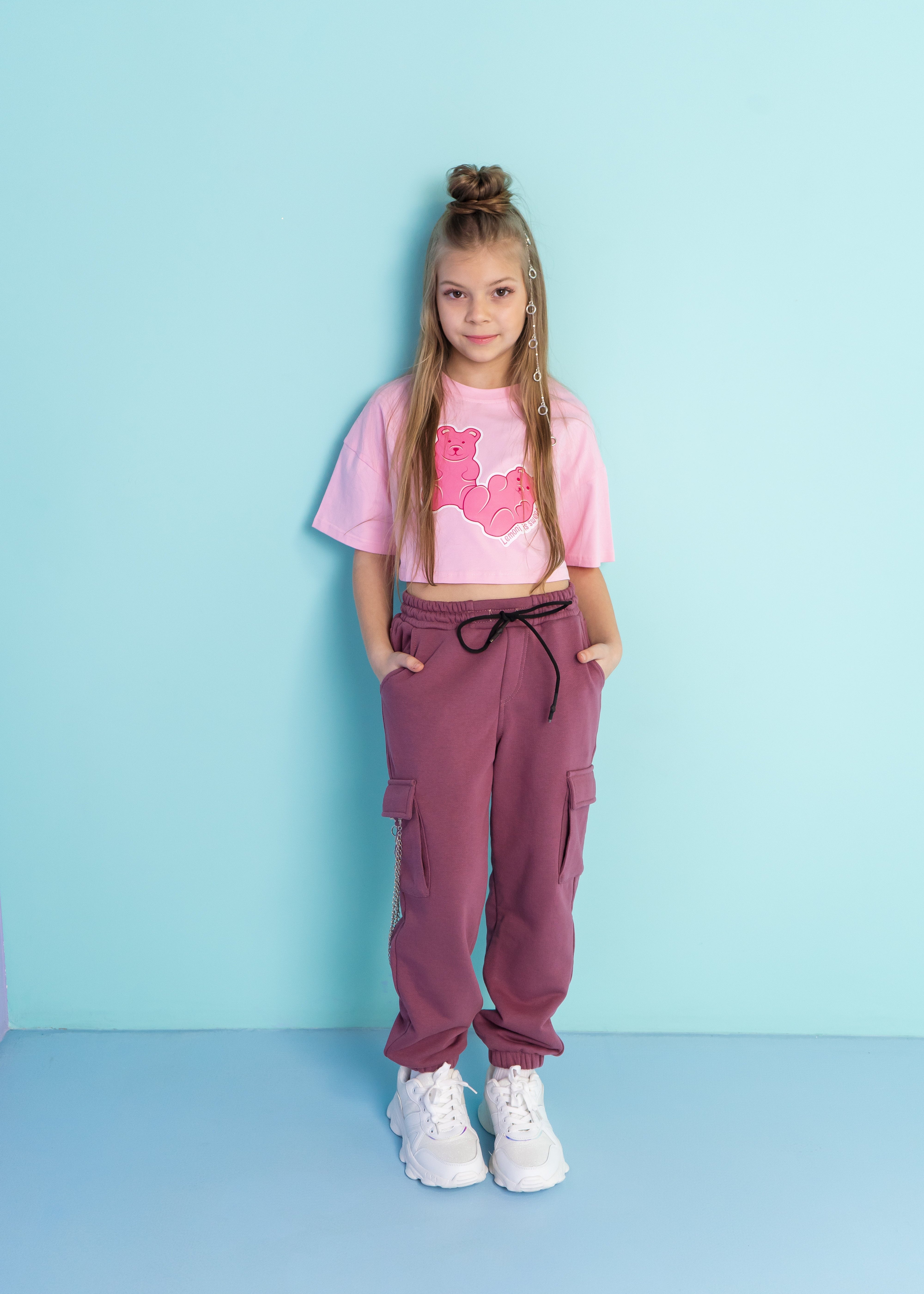 Cargo pants Urban-Style for girls - dark pink - Lemoni Boutique