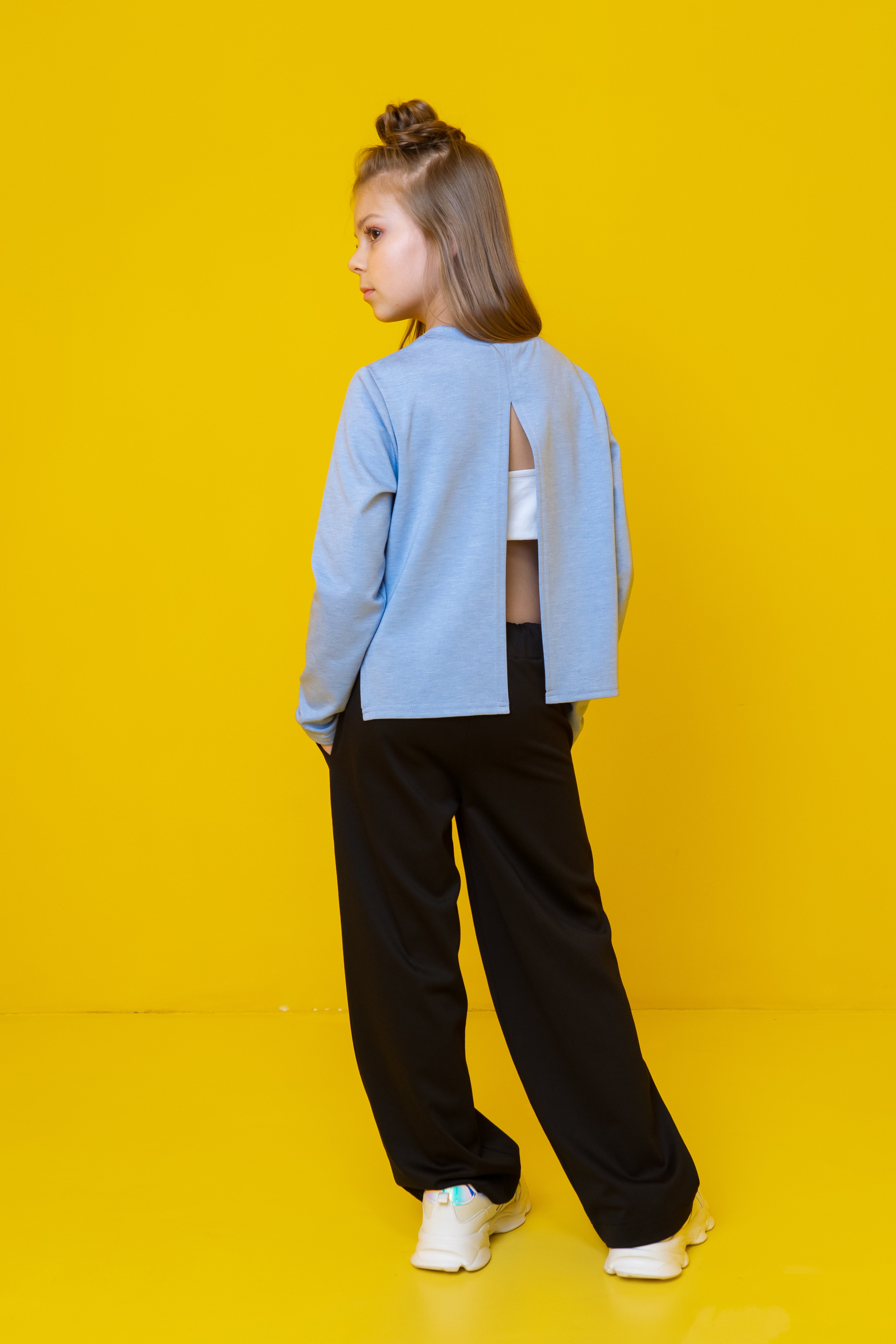 Girls long-sleeve shirt with Dog - skyblue - Lemoni Boutique