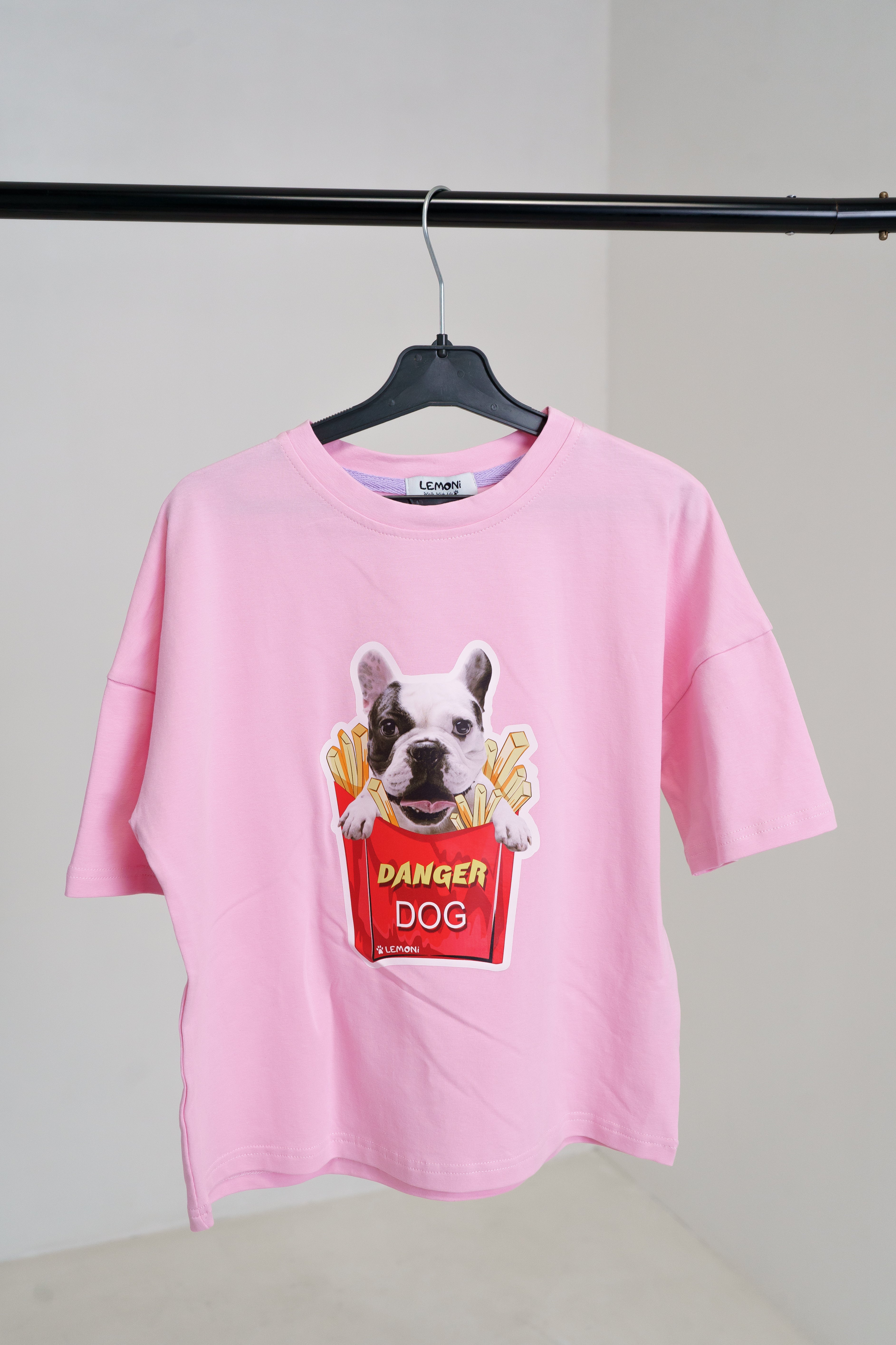 Girls´ T-shirt with French Bulldog print - pink