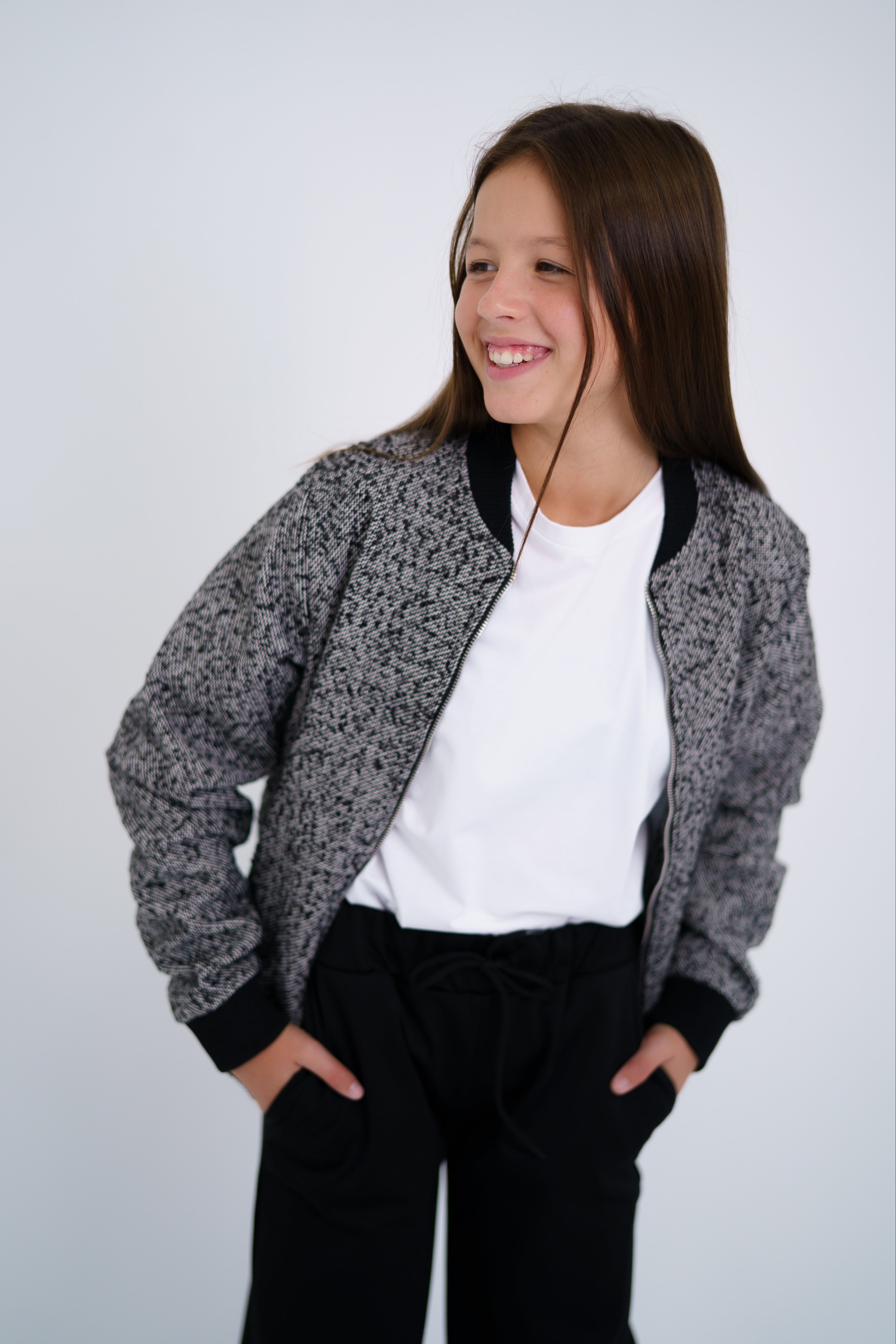 Bomber jacket bouclé for girls - gray - Lemoni Boutique