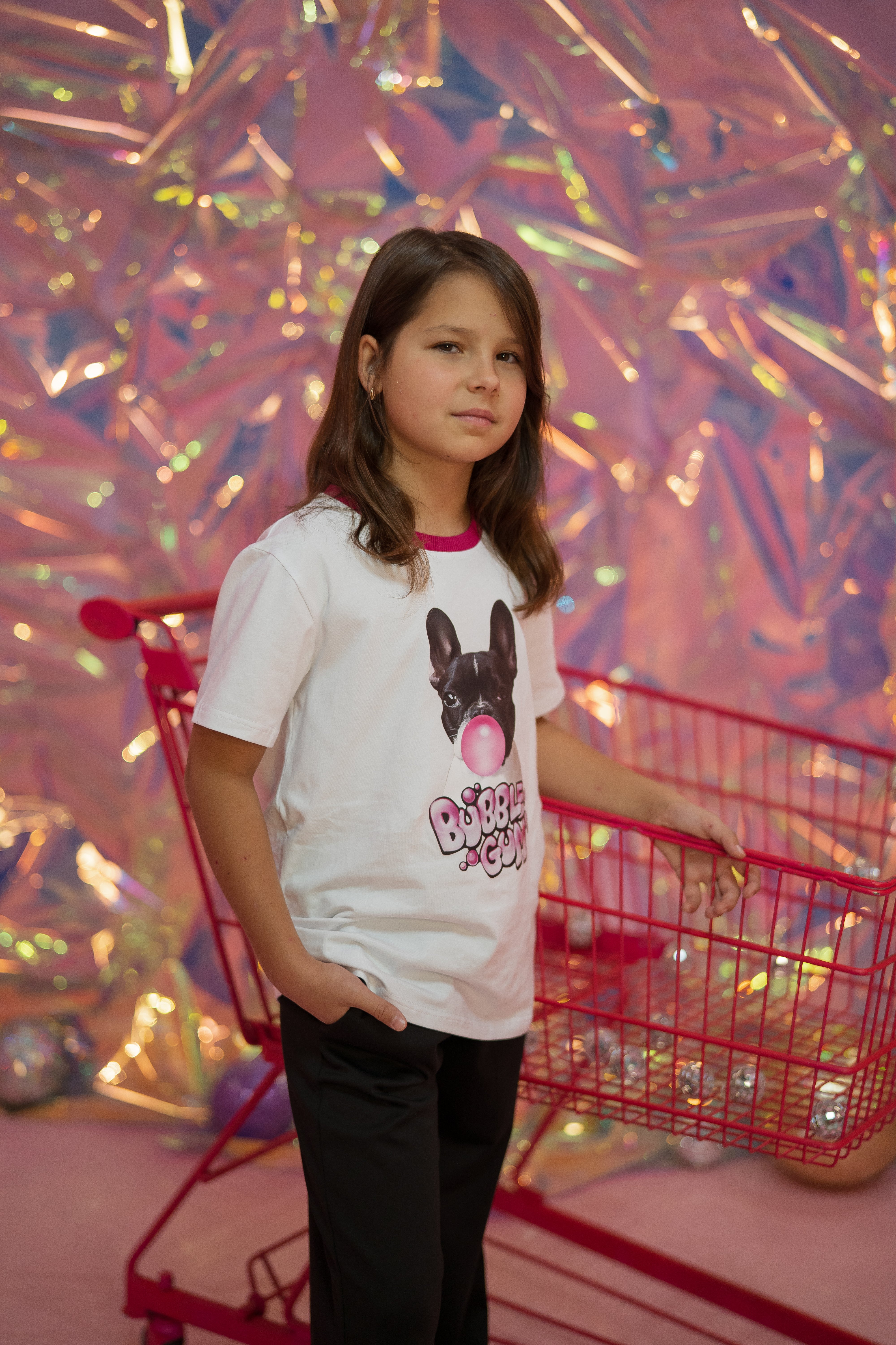 Girls´ and boys´ classic T-shirt featuring bulldog Bubble Gum print - white - Lemoni Boutique