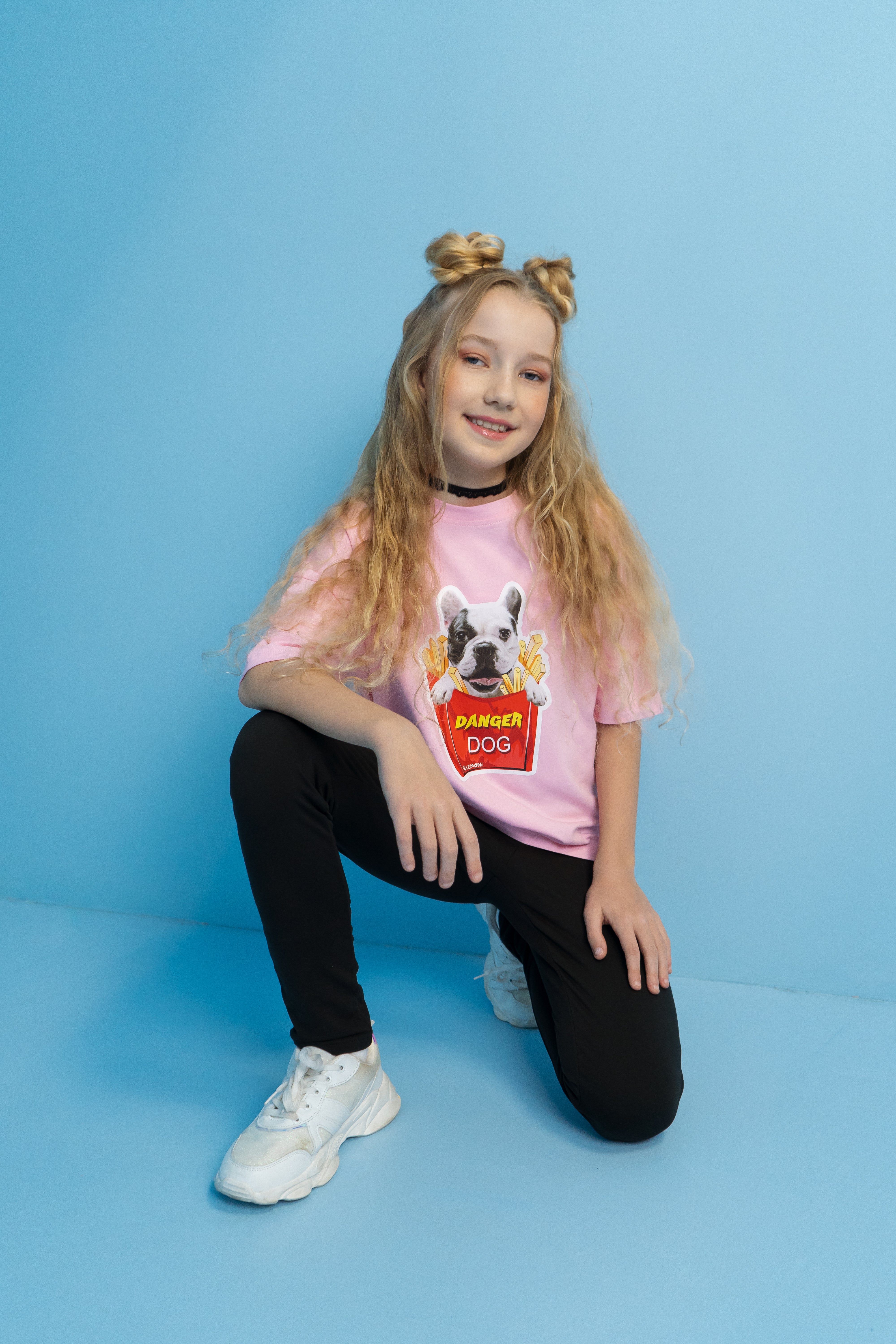 Girls´ T-shirt with French Bulldog print - pink - Lemoni Boutique