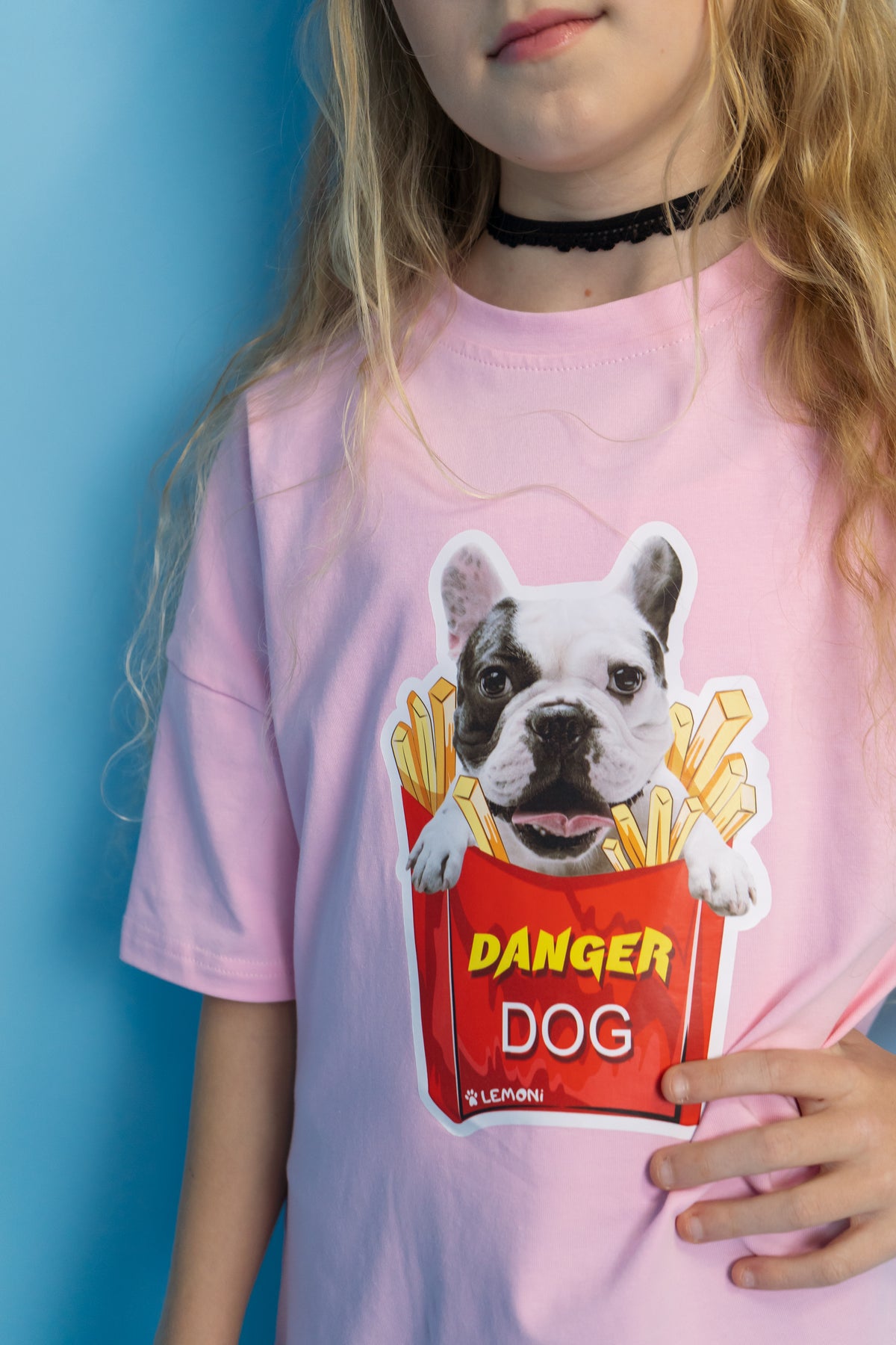 Girls´ T-shirt with French Bulldog print - pink - Lemoni Boutique