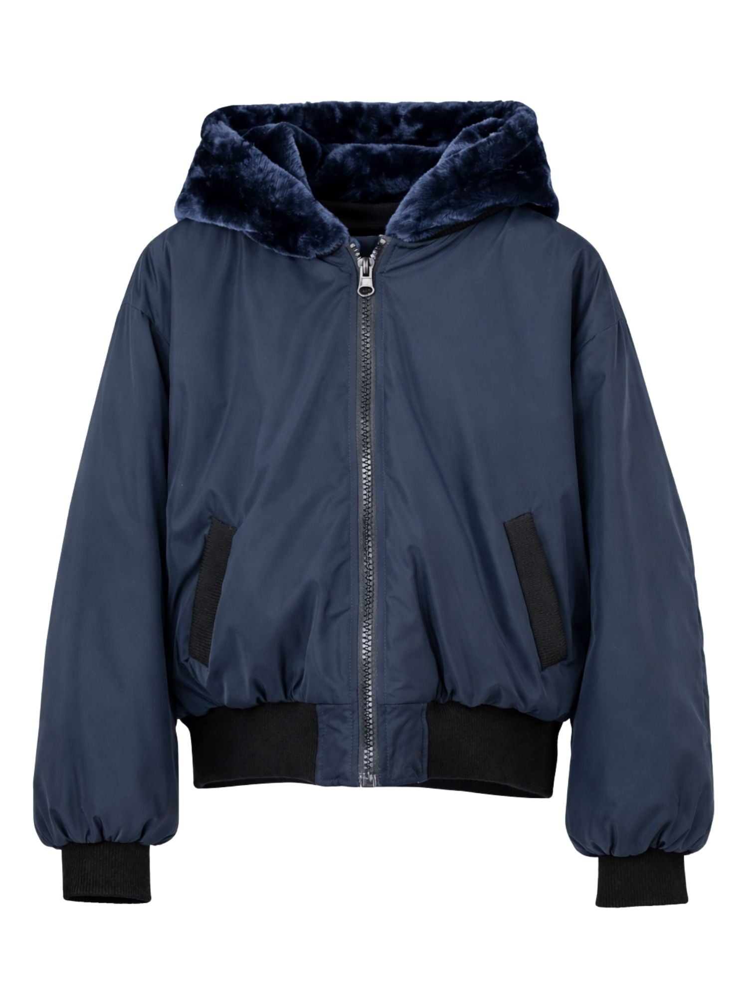 Girls´ reversible hooded faux fur winter Jacket - dark blue