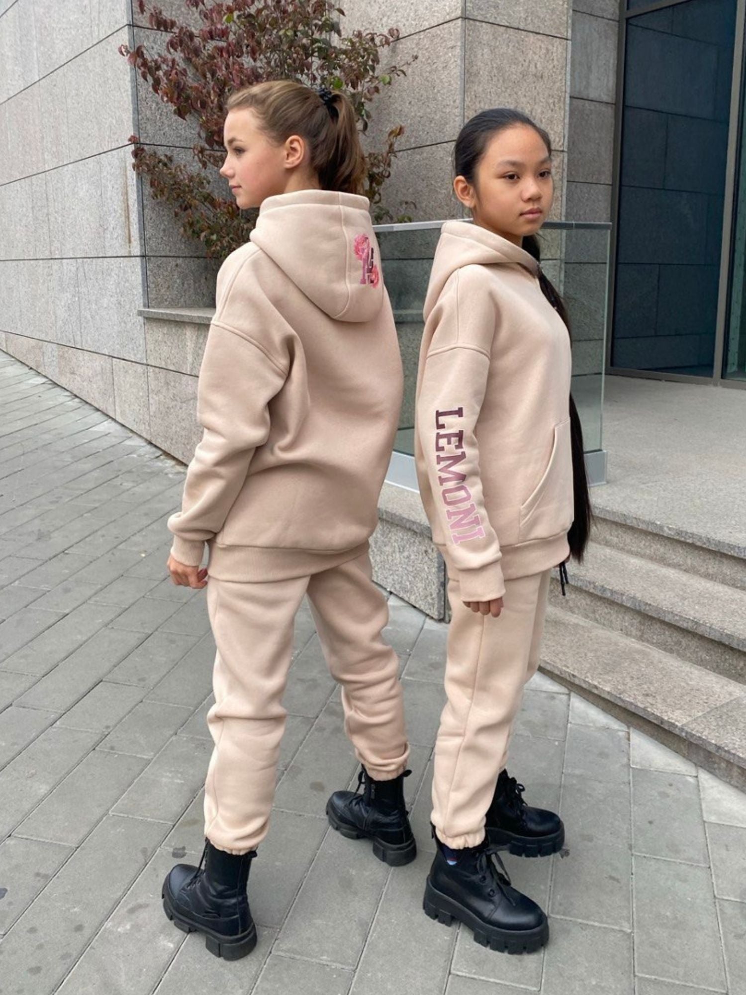 Set of fleece-lined Hoodie and Pants - lilac or beige