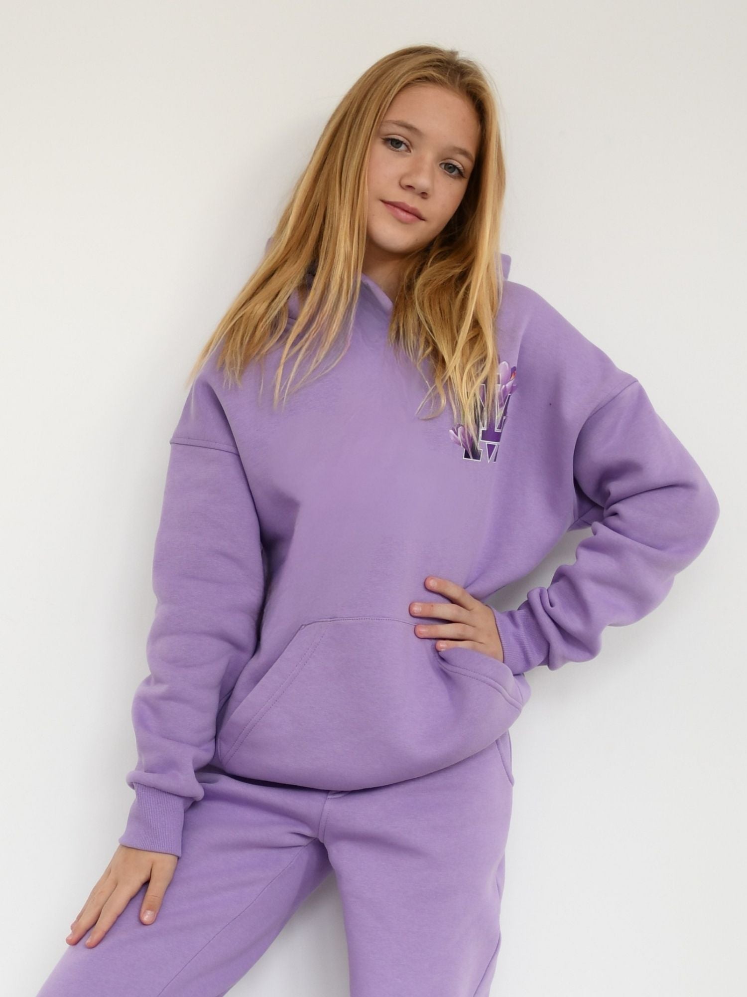 Set of fleece-lined Hoodie and Pants - lilac or beige
